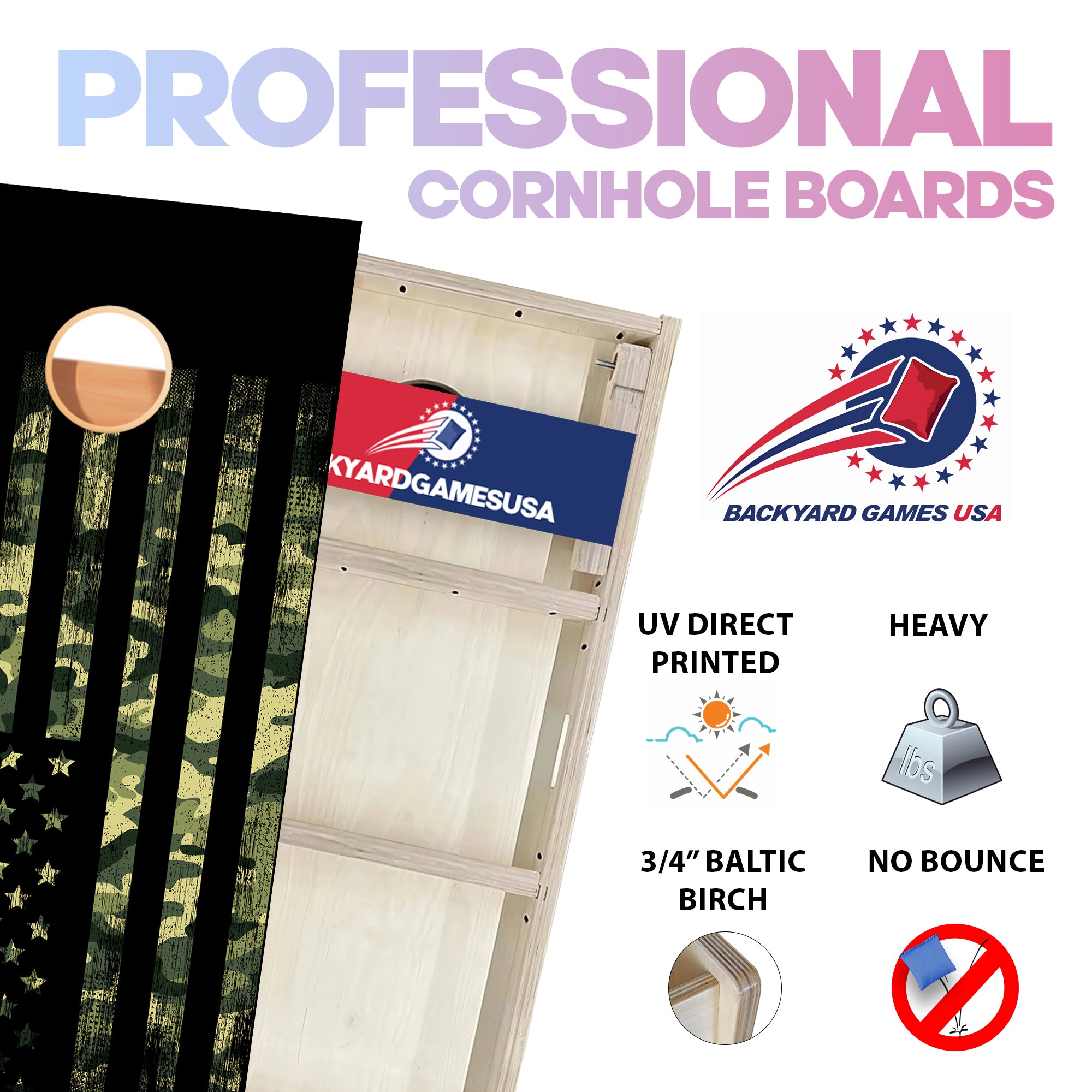 Camo Flag Professional Cornhole Boards