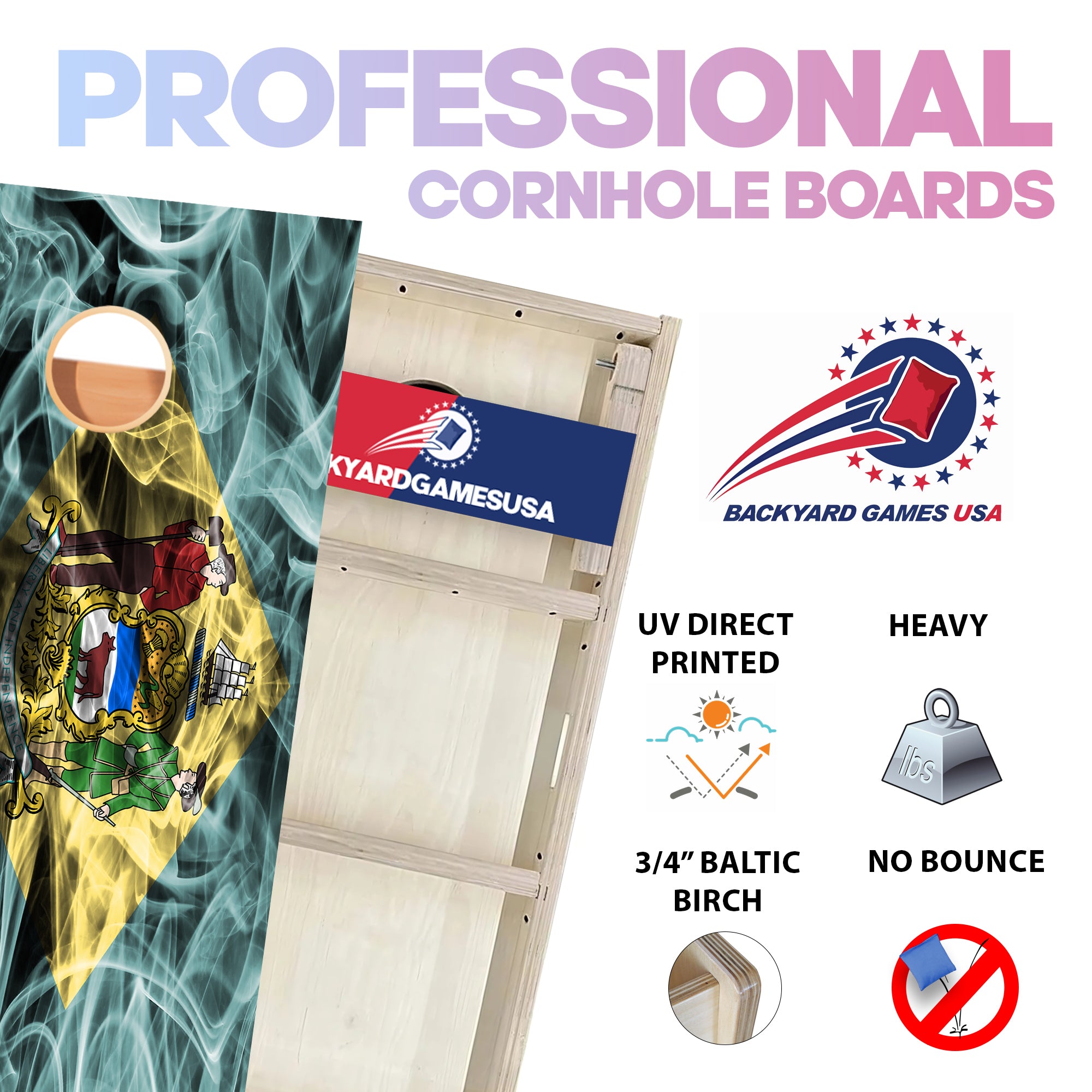 Delaware Windy Flag Professional Cornhole Boards