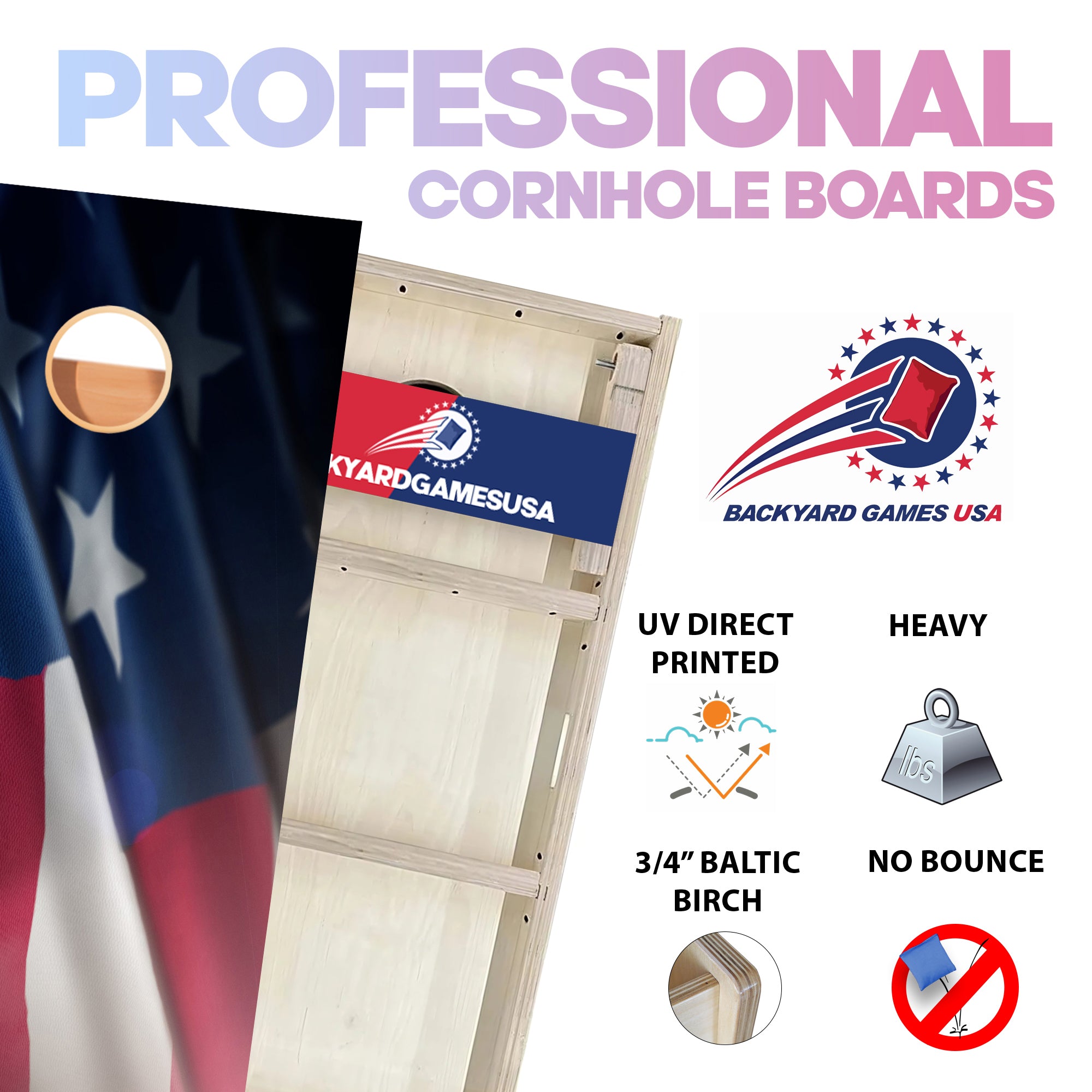 Close Up Flag Professional Cornhole Boards