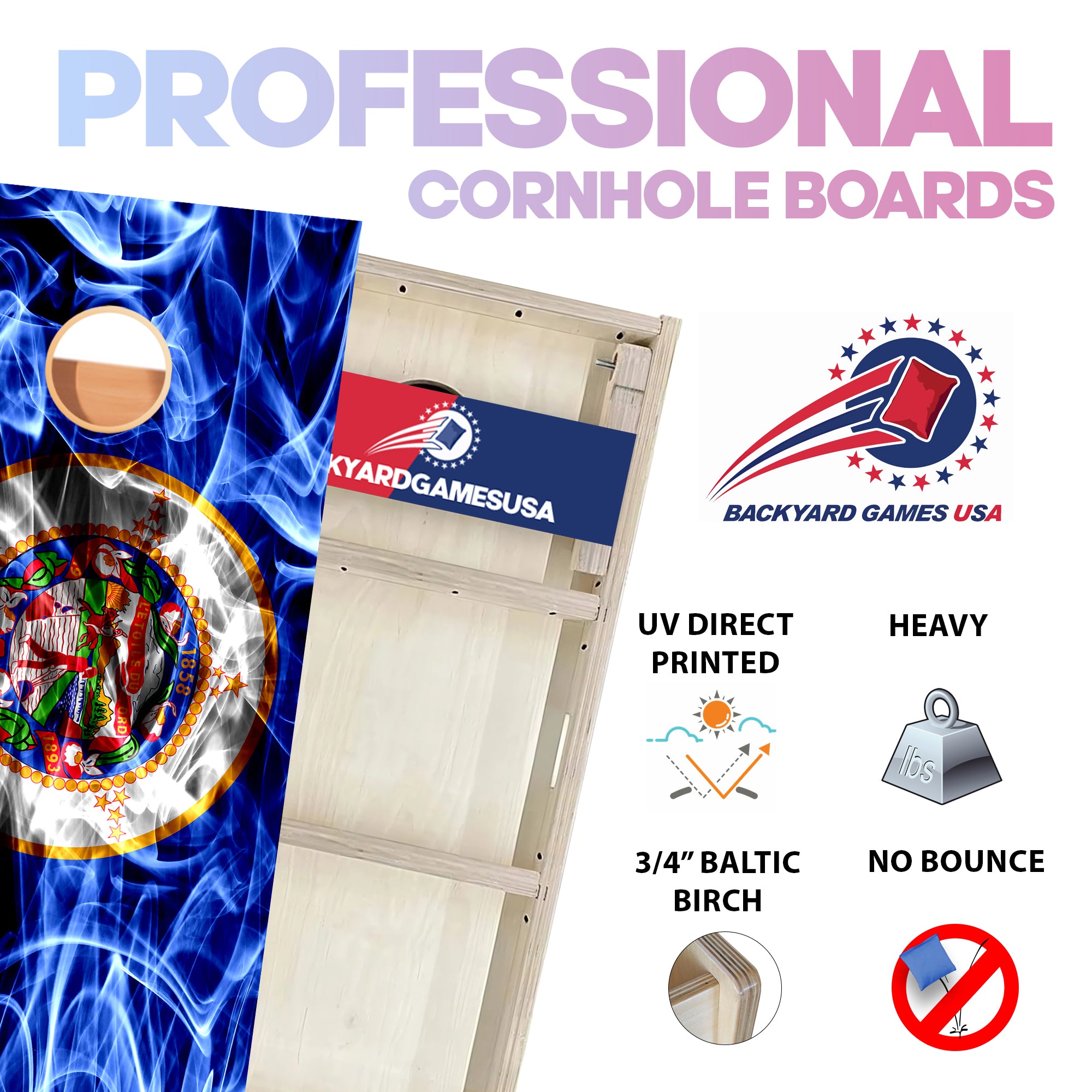 Minnesota Windy Flag Professional Cornhole Boards
