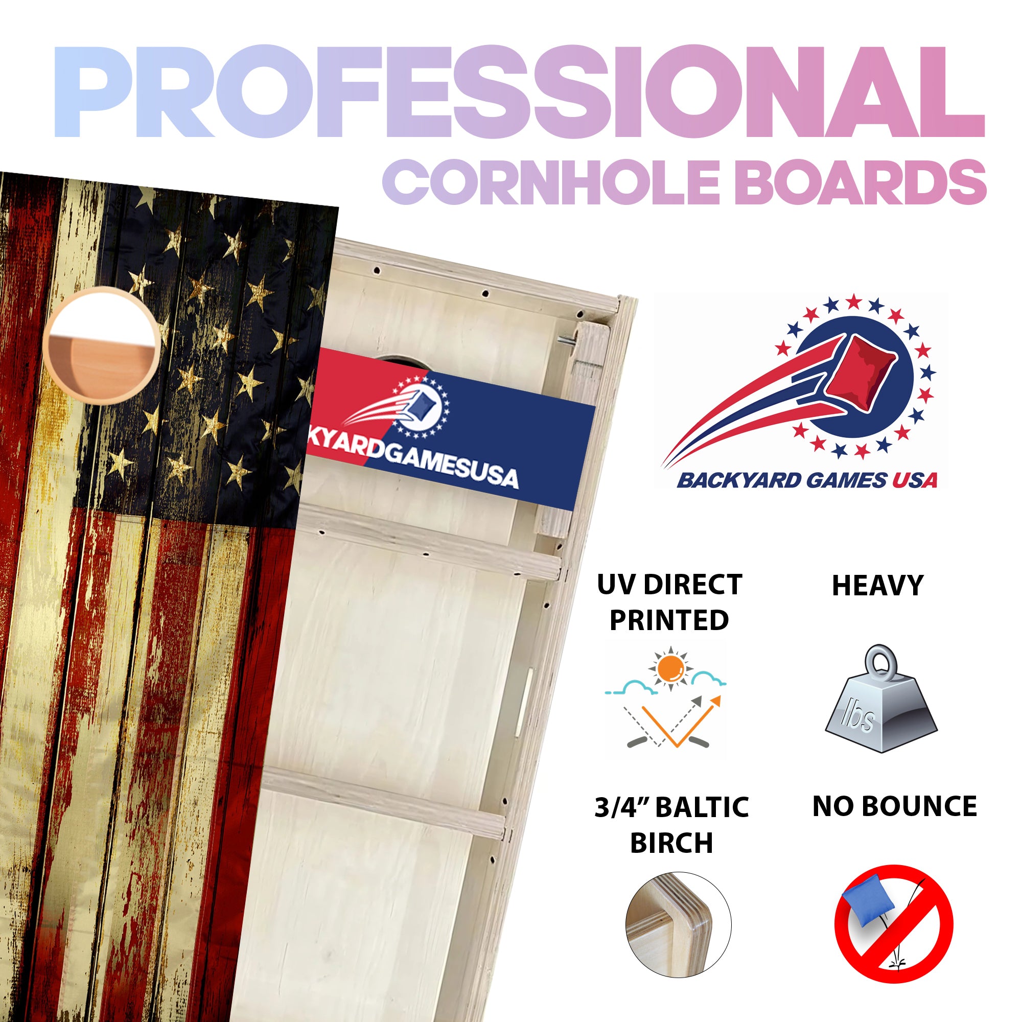 Chipped Wood Flag Professional Cornhole Boards