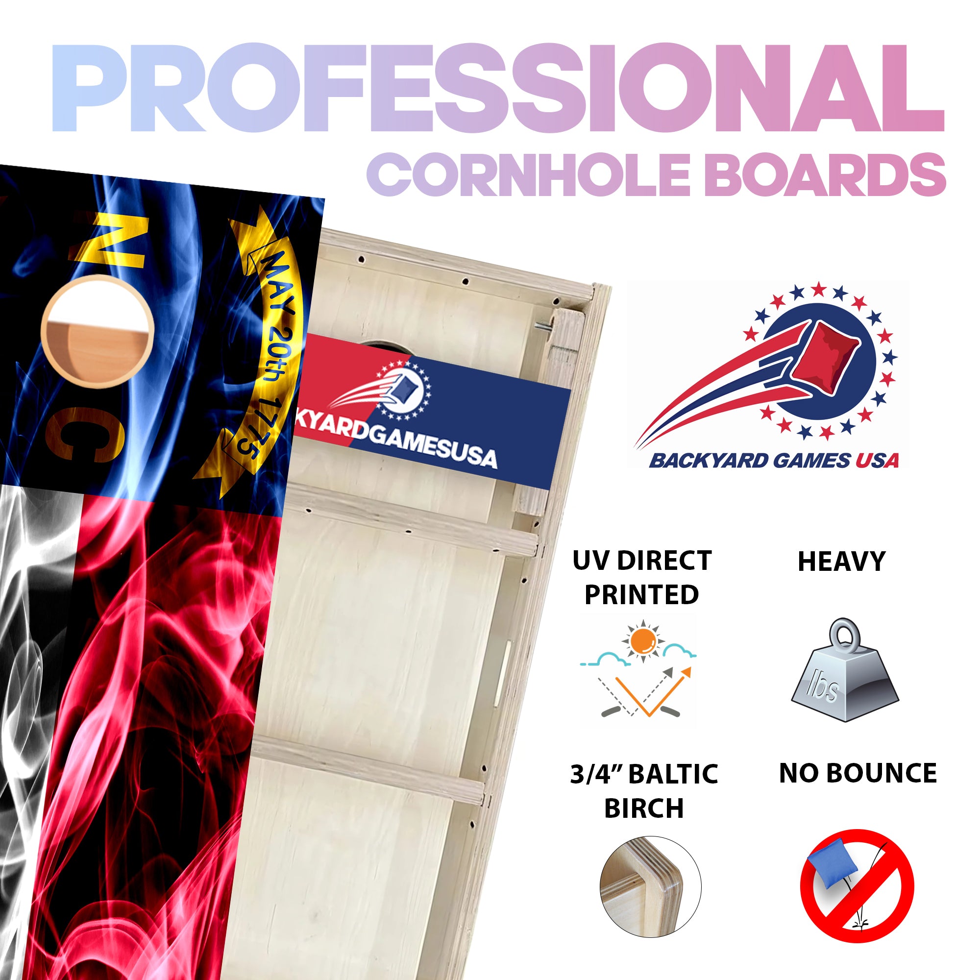 North Carolina Windy Flag Professional Cornhole Boards