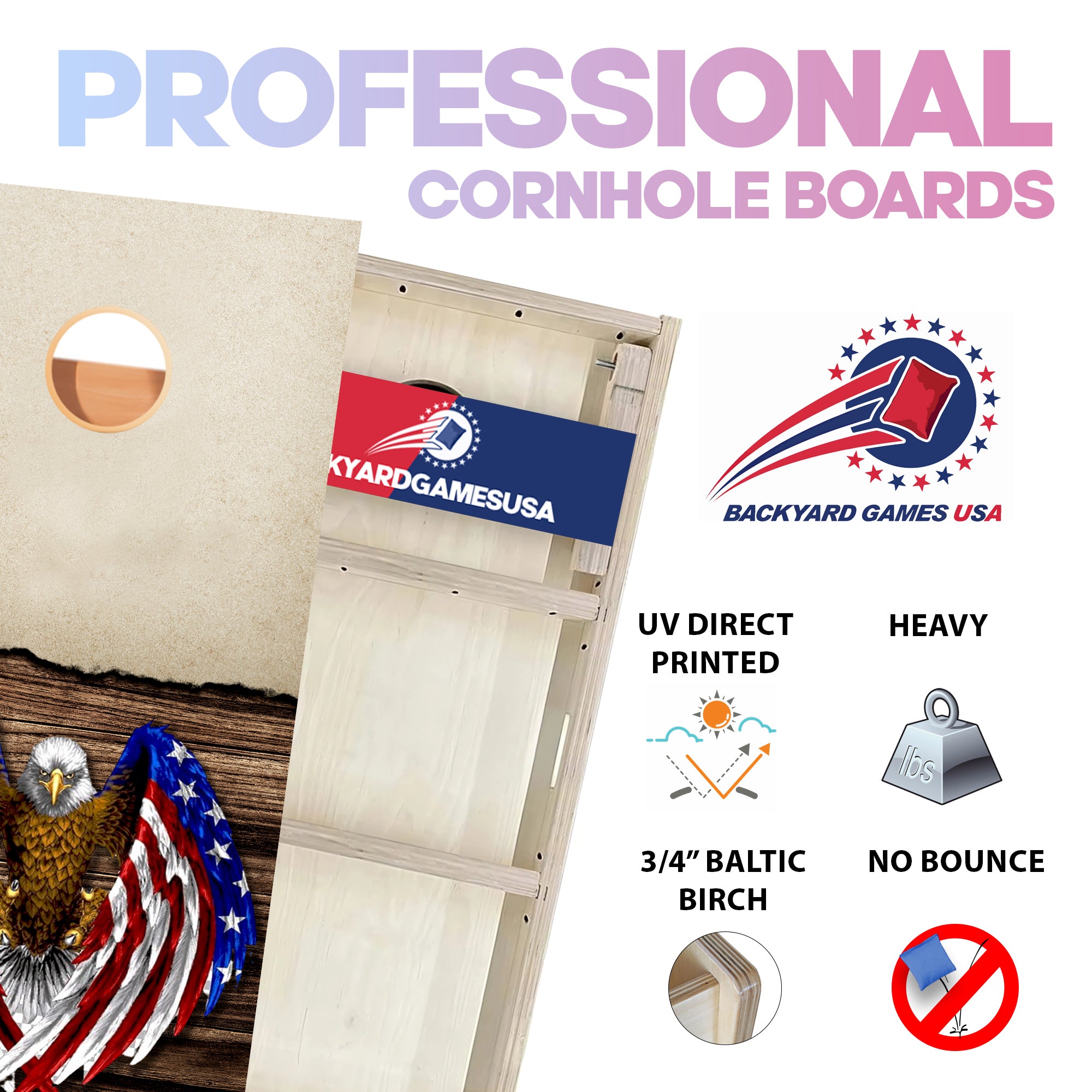 Split Wood American Eagle Professional Cornhole Boards