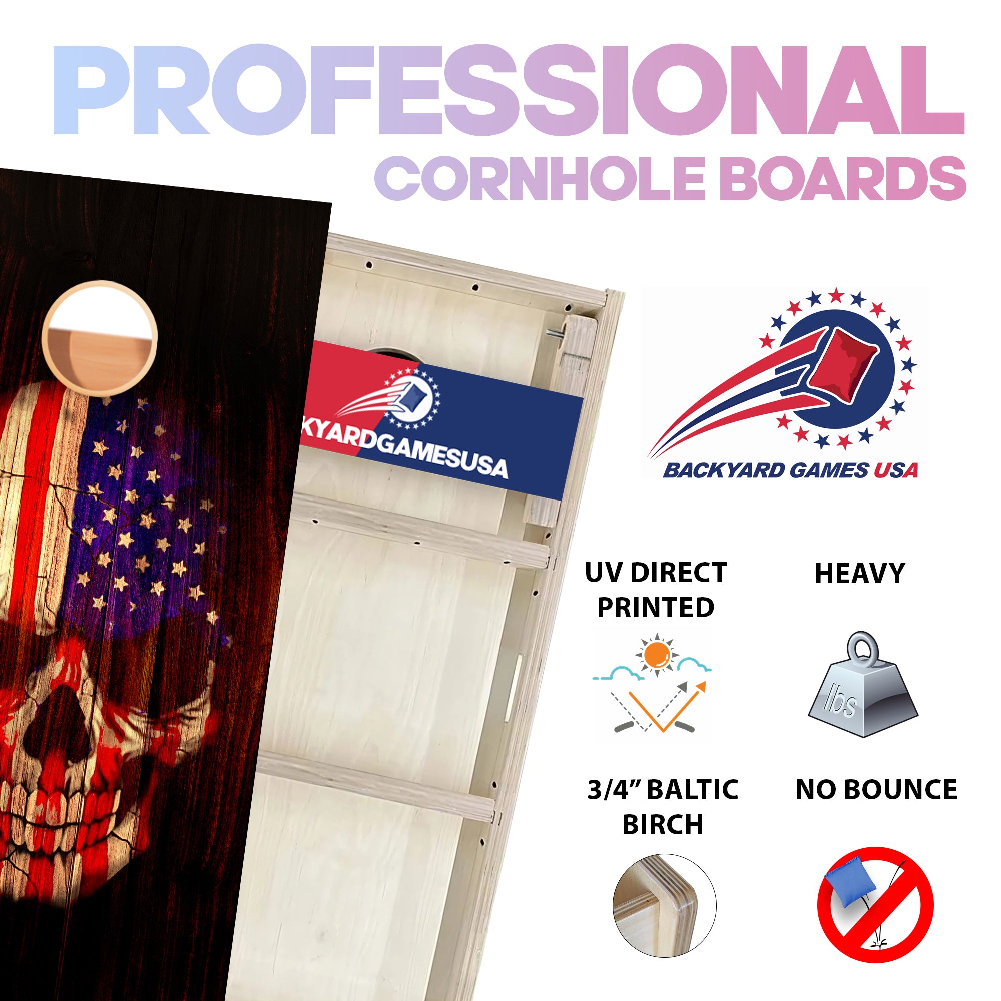 Wood American Skull Professional Cornhole Boards