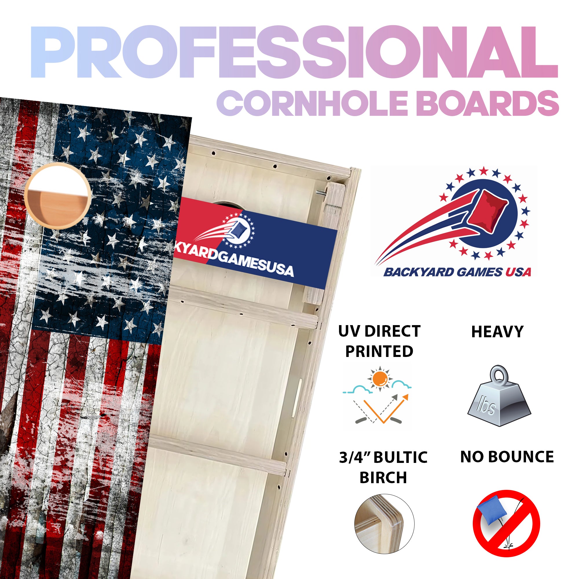 Rustic Flag Professional Cornhole Boards