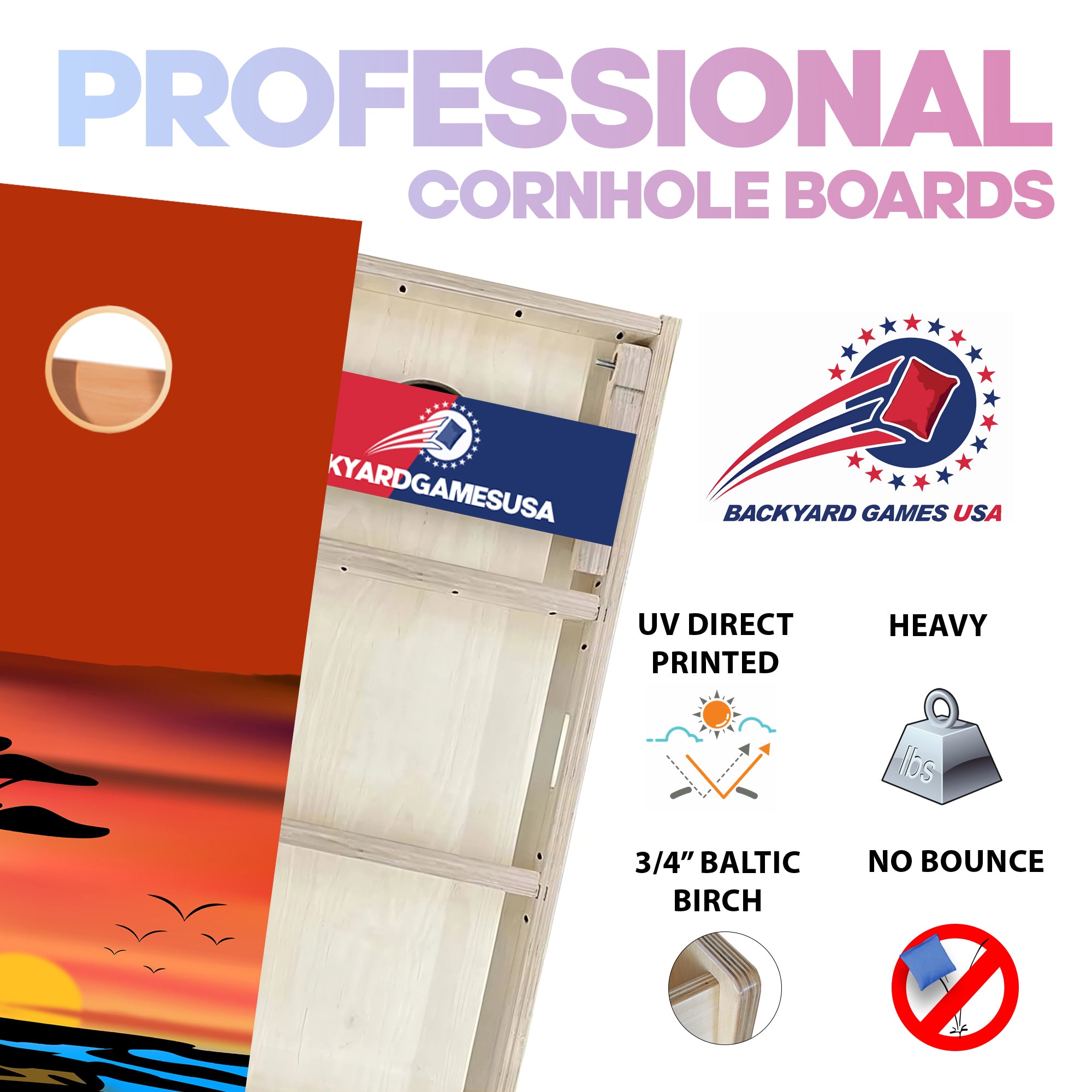 Tree Birds Sunset Professional Cornhole Boards