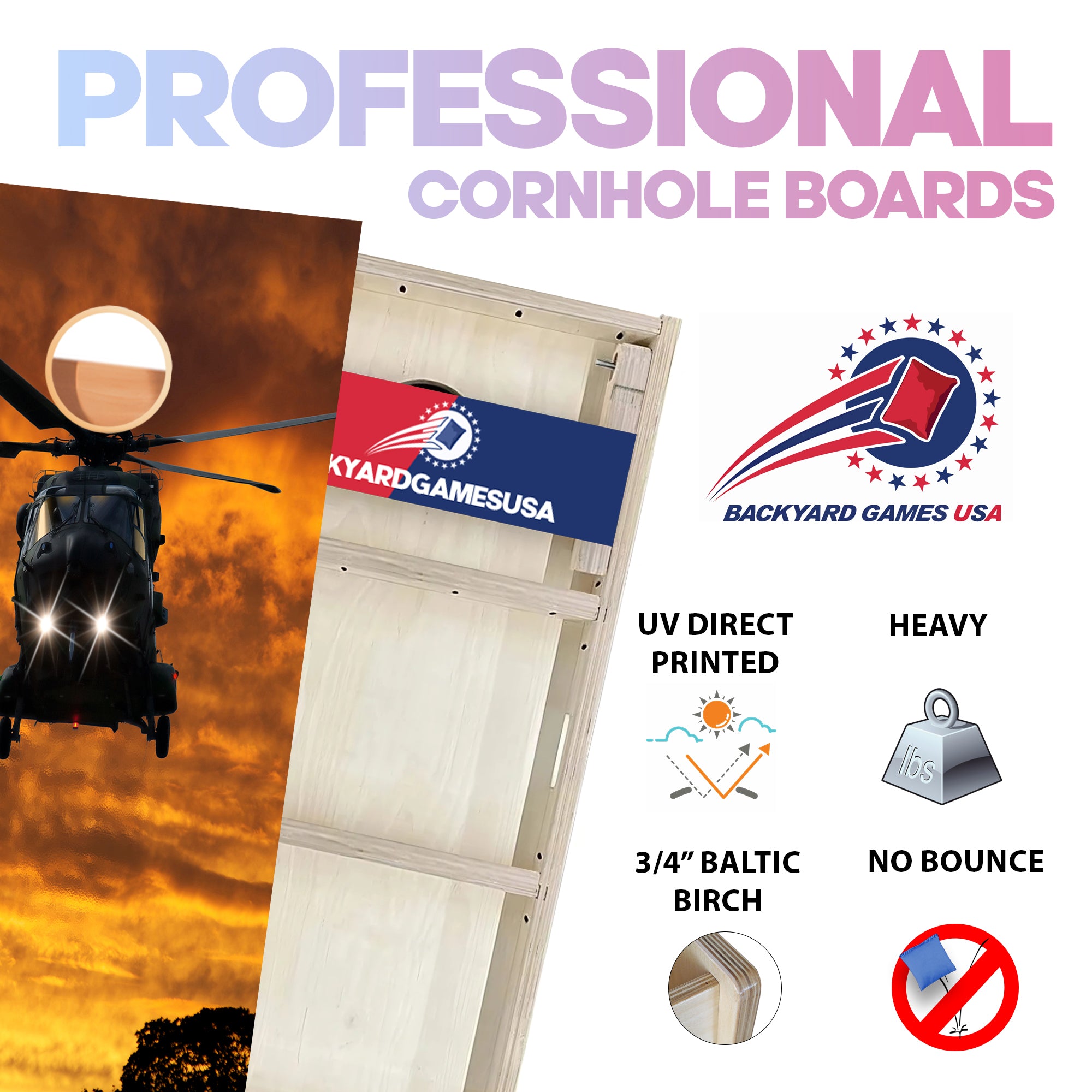Chopper Sunset Professional Cornhole Boards