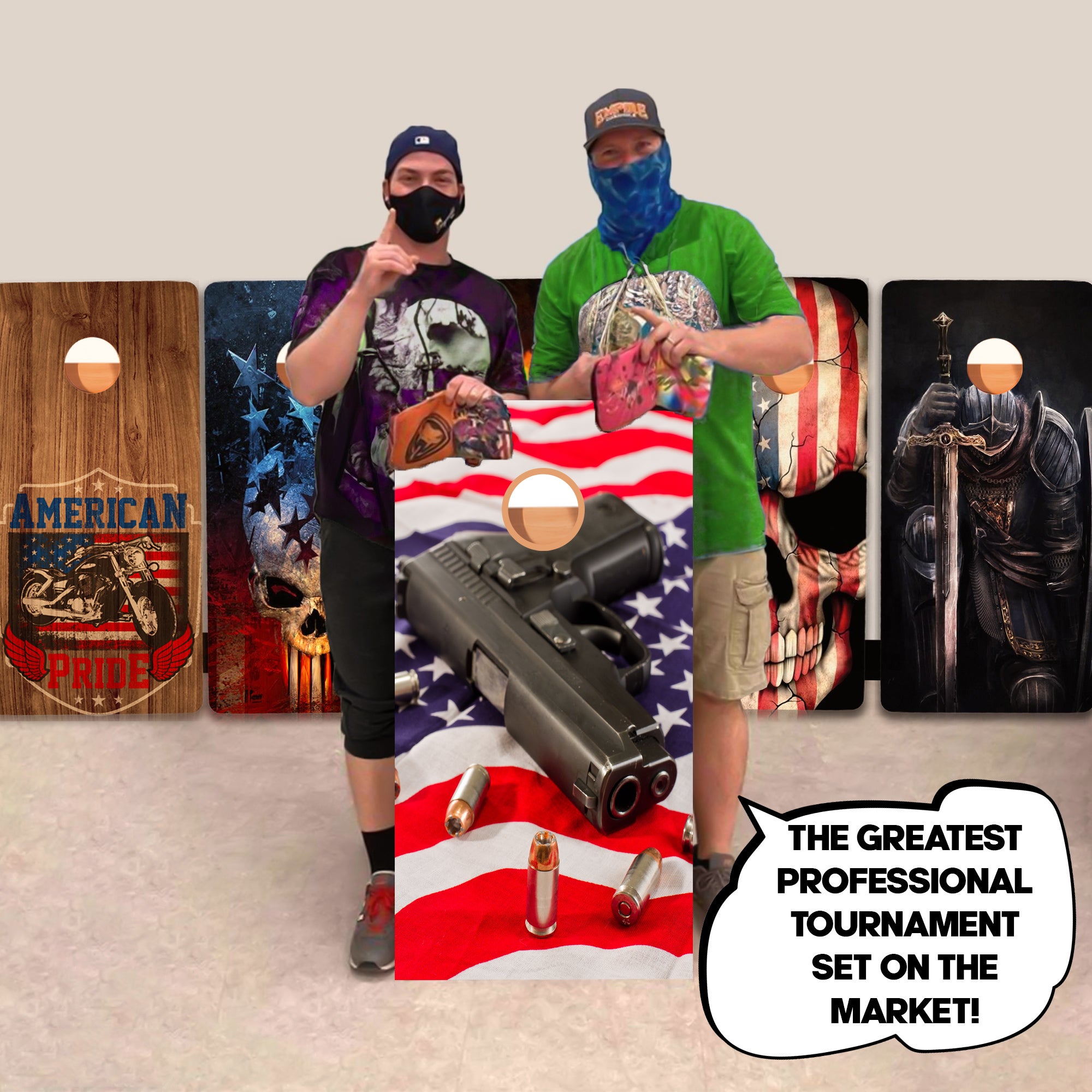 US Flag with Black Background Professional Cornhole Boards