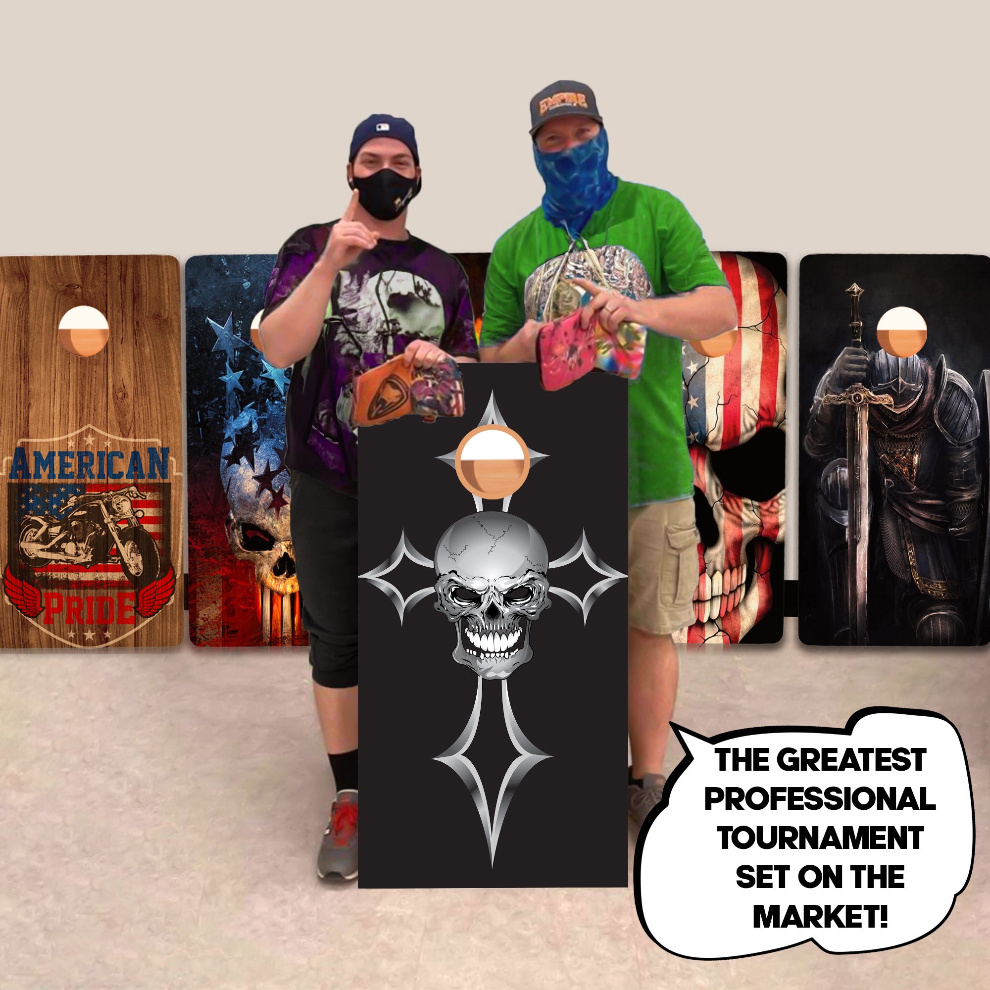 Black Cross Skull Professional Cornhole Boards