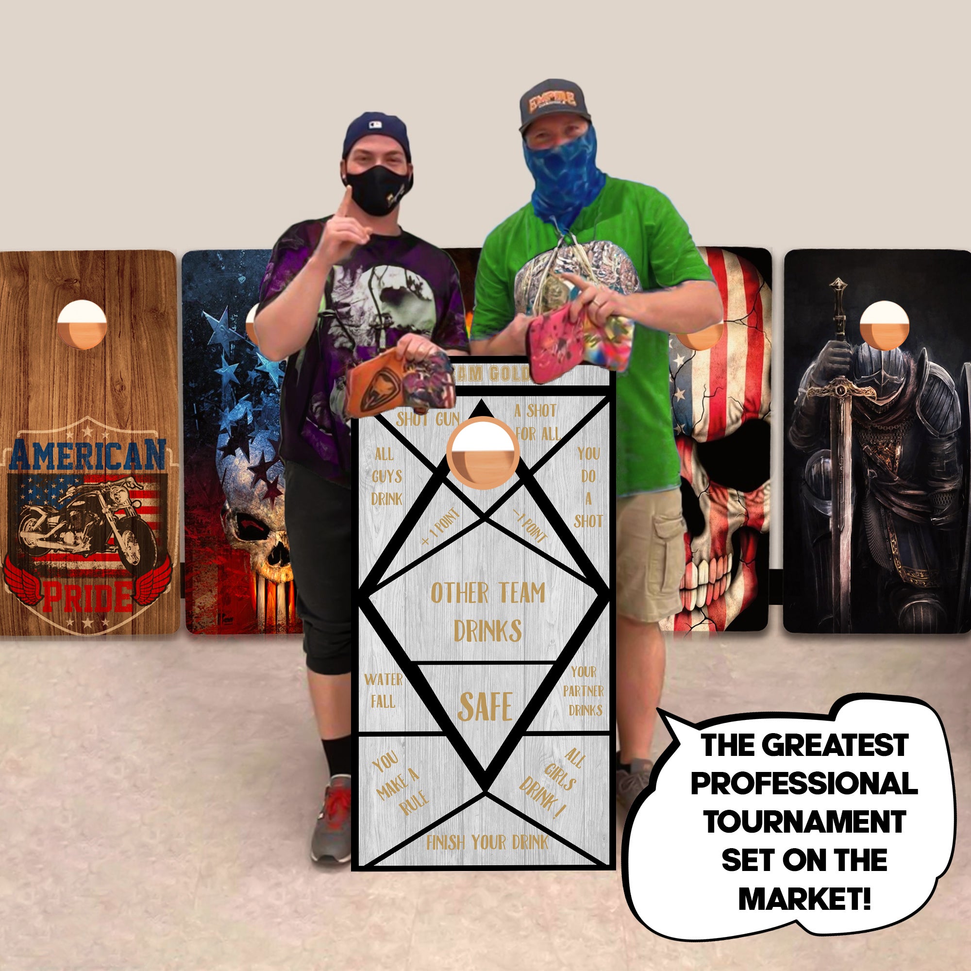 Gold Black Drinking Professional Cornhole Boards