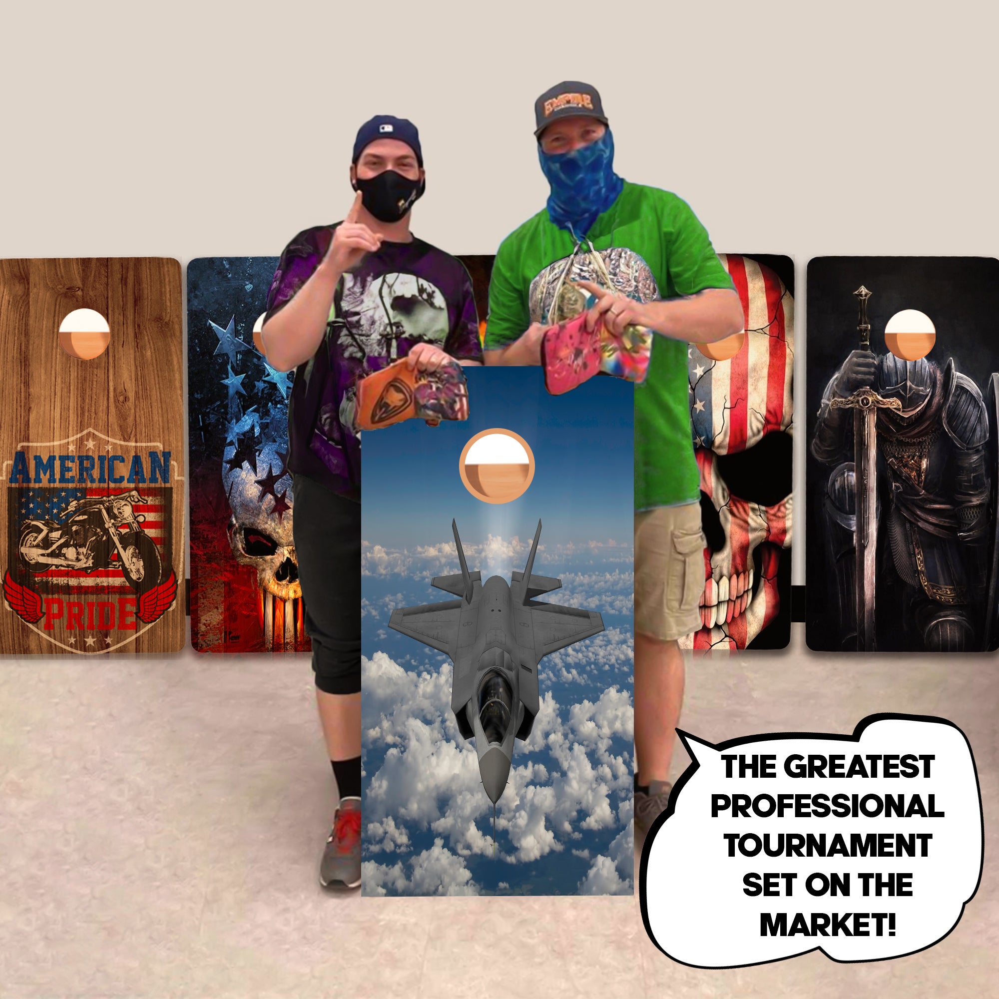 Front View Jet Professional Cornhole Boards