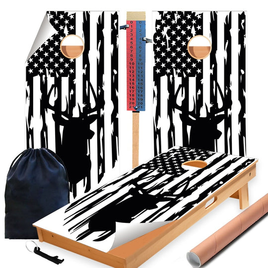 White Deer Cornhole Boards Wraps (Set of 2)